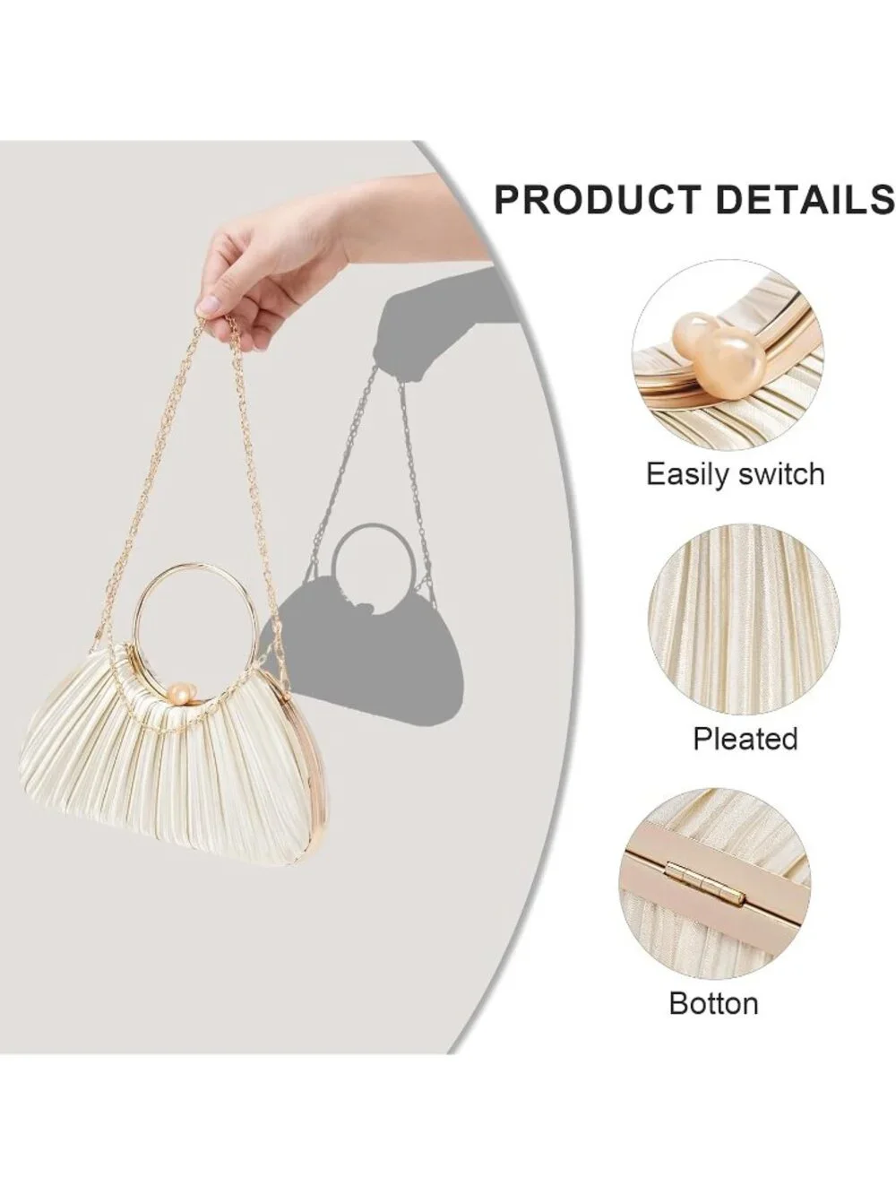 👜 Women's Gold Satin Pleated Top Handle Clutch Handbag Elegant Evening Clutch